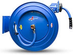 BLUSEAL BSWR1250HRS Retractable Hose Reel with 1/2" x 50' Hot Water Rubber Hose, 6' Lead-in, Hose Reel Swivel Mount, 9 Pattern Spray Nozzle by RMX+BluSeal