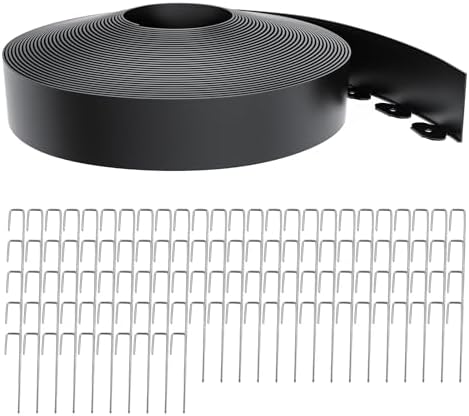 Landscape Edging 4 Inch Tall 100FT with 110Pcs Metal Spikes, Plastic Garden Edging Border Landscape Edging Border Lawn Edging for Landscaping, Flower Bed, Yard by LXVOOEE