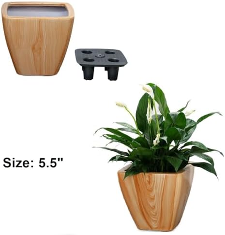 Self-Watering Square Planters, 2-Pack, 10 Inch, Light Brown - Image 3