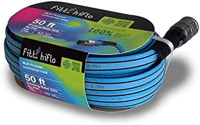 FITT HiFlo Water Hose, Lightweight Ultra Flexible Durable Kink-Free Flat Multipurpose Garden Hose, Easy to Use and Long-lasting Performance, 50-Feet by FITT