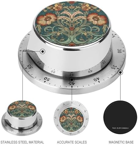 Mechanical Kitchen Timers for Cooking,Red and Brown Printed 60 Minute Magnetic Countdown Timer,Cute Cooking Timers with Alarm,Stainless Steel Time Timer Manual No Batteries Required - Image 3
