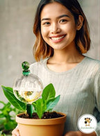16 Oz 2 pcs Plant Watering Globes for Indoor Plants with Metal Self Watering Planter Insert - Premium XL Glass Hand-Blown Globes - Automatic Plant Waterer Indoor, Gift for Gardeners [Green & Clear] - Image 2