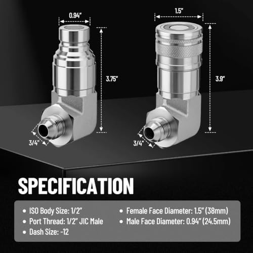 90° Elbow Flat Face Hydraulic Coupler, 1/2" Body Size x 1/2" JIC - Image 4