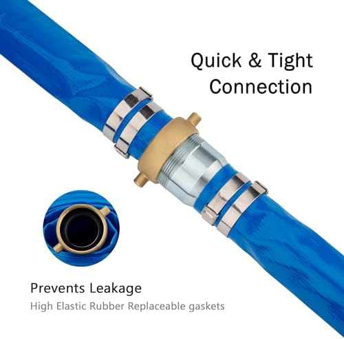 DAVCO 2" ID x 50 ft Pool Backwash Hose, Heavy Duty Reinforced Blue PVC Lay Flat Water Discharge Pump Hoses For Swimming Drain Pools and Clean Filters, with Brass NPT Pin Lug and KC Nipple Fittings - Image 4