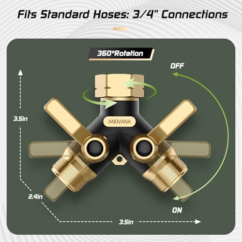 Hose Splitter 2 Way Heavy Duty, Garden Hose Splitter- Full Metal Body Y Type with Dual Shut Off Valves, 3/4" Standard Threads, Leak-Proof Dual Outlet Splitter for Sprinklers and Irrigation Systems - Image 4