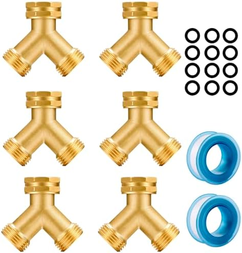 SIGURANTA Garden hose splitter, Brass Y-Type Unrestricted Flow Fitting, Garden Faucet splitter (2-way full flow 6Pcs) by SIGURANTA