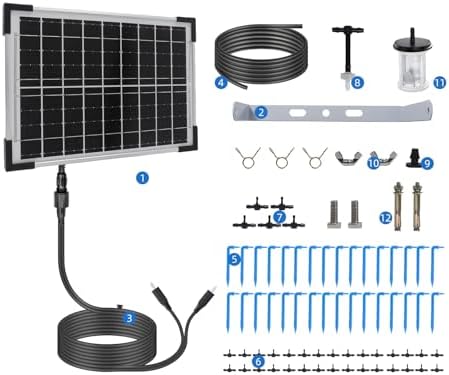 Dioche Solar Powered Drip Irrigation Kit - SelfWatering System with 2200mAh Battery for 30 Pots - 7 Timer Modes, IP65, Ideal for Greenhouses & Outdoor Plants by Dioche