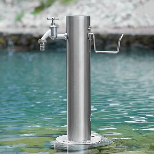 Stainless Steel Garden Water Column with Faucet - Floor Mounted Outdoor Fountain & Hose Stand for Lawns, Cleaning, and Washing (Silver, 19.7 x 8.1 in) by Unknown