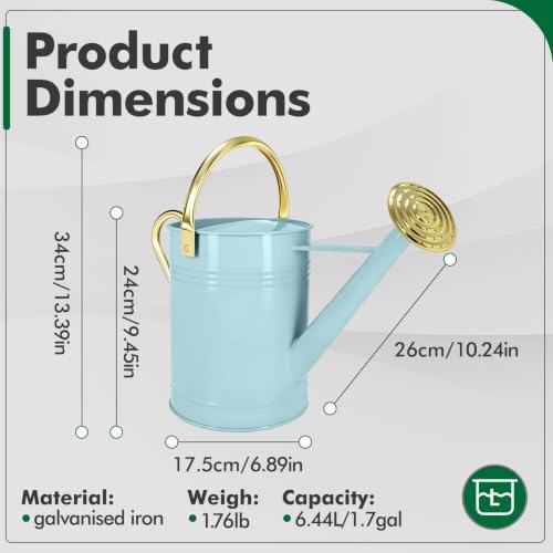 Gold Galvanized Iron Watering Can for Indoor Plants, DIY Watering Cans for House Plant Garden Flower, Long Spout Water Can for Outdoor Watering Plants 6.44L 1.7 Gallon (Blue) - Image 2