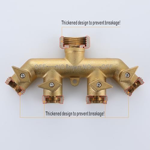 Bropury 4 Way Hose Splitter with Thickened and Optimized, Solid Brass Hose Connector NPT3/4", Hose Spigot Adapter 4 Valves with 5 Extra Rubber Washers and on/off Wrench (4 way) - Image 5