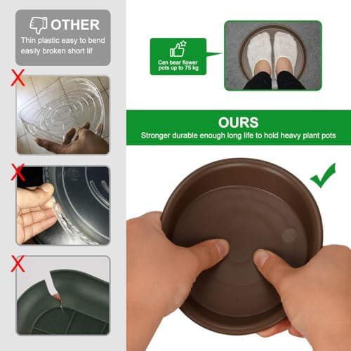 TITE Plant Saucer 16 inch,Heavy Large Planter Durable Thicker Plastic Plant Trays for Indoors and Outdoor,Plant Saucer Drip Trays,Brown (16 inch,Brown) Pack of 3 - Image 7