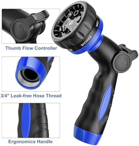 HOSUN Heavy Duty Garden Hose Nozzle Metal, 7 Spray Modes Thumb Control Blue - Image 5