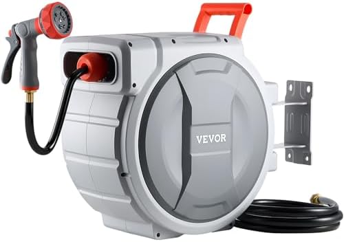 VEVOR Retractable Garden Hose Reel, 1/2 in x 100 ft, Wall Mounted Hose Reel with 9-Function Sprayer Nozzle and 180° Swivel Bracket, Any Length Lock, Automatic Slow Rewind System, for Garden Watering by VEVOR
