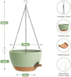3 Pack 10 Hanging Flower Pots with Chains Self Watering Plastic Planters for Indoor Outdoor Plants, Sturdy Triangular Iron Chain Design for Garden PorchPlastic hanging flower pots (3, Green Brown) - Image 2