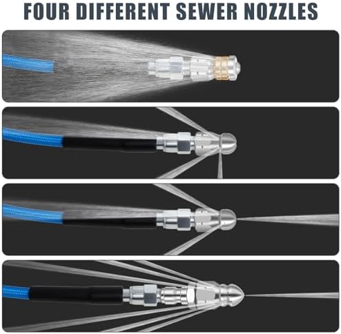 150FT 1/4-In Sewer Jetter Kit, 5800 PSI Pressure Washer Drain Cleaner Hose - Image 5