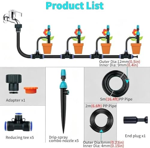 Drip Irrigation Kit Automatic Garden Watering System with Irrigation Drippers & Double Adjustable Misting Nozzles, Weatherproof & Construction(70m/229.6ft) - Image 7