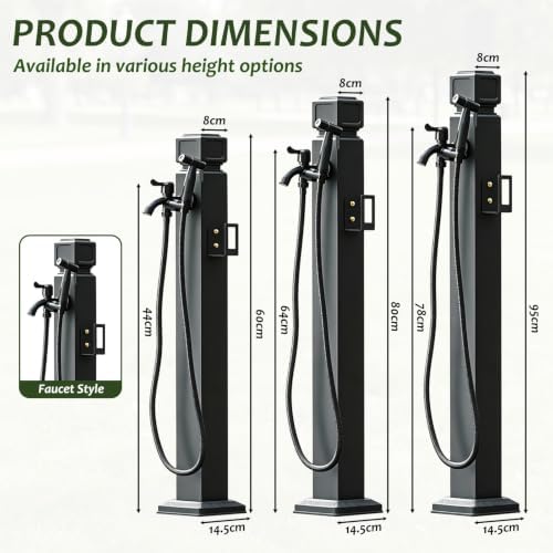 Outdoor Stainless Steel Water Column Spigot, Freestanding Garden Hose Holder with Brass Faucet, Matte Black Decorative Fountain Water Post for Irrigation Washing(D,Height: 60cm/23.6in) - Image 2