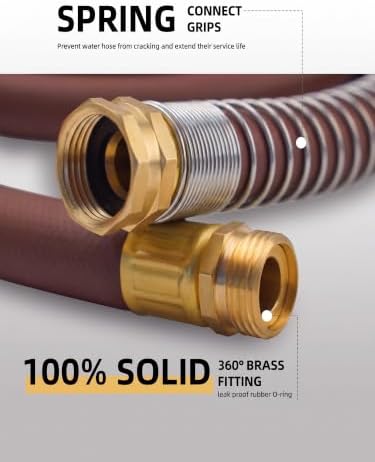 Wiseflow Garden Hose 25FT x 5/8", Heavy Duty Rubber Hose, Water Hose with Five Layered Braiding, Male Female Fittings, 1000PSI Burst, 300PSI Working for Yard, Car Wash, Pets (Brown) - Image 2
