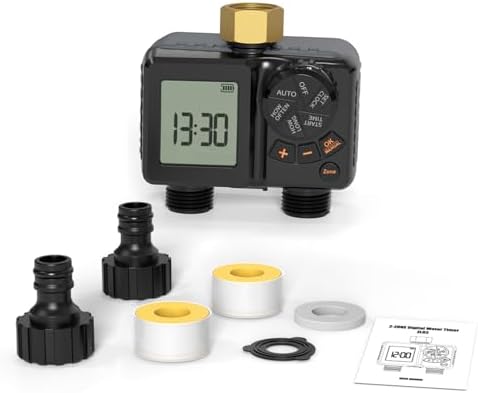Dual Outlet Smart Hose Timer with IPX6 Rainproof Design for Efficient Garden Watering 2 Zones USB Rechargeable (BSP3/4” Thread) by Unknown