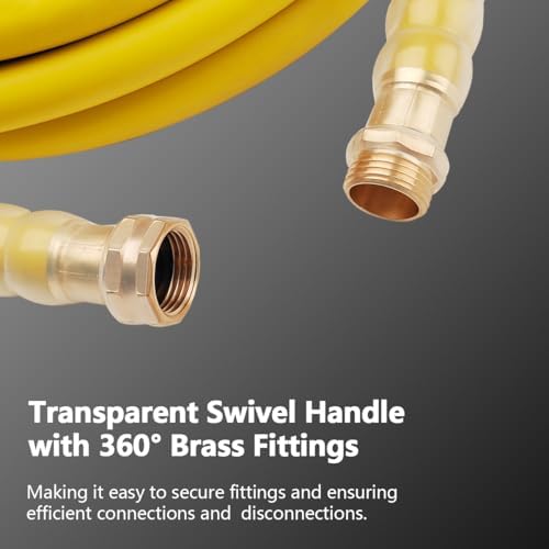 Heavy Duty Premium Garden Hose 25ft x 5/8", 300PSI Working, 1000PSI Burst, Hybrid Rubber Water Hose with Transparent Swivel Handle - Hot/Cold Water - Five Layered Braiding with Brass fittings (Yellow) - Image 3