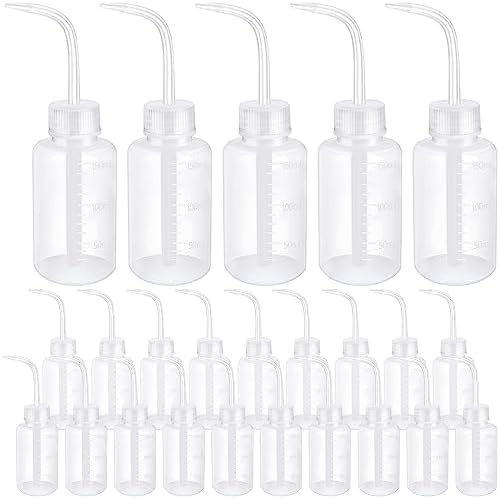 Maxdot 24 Pcs 5 oz Plastic Squeeze Bottles Bulk Transparent White Plant Watering Bottles with Narrow Mouth Scale Labels Tattoo for Safety Rinse Watering Tools, Plant Irrigation by Maxdot