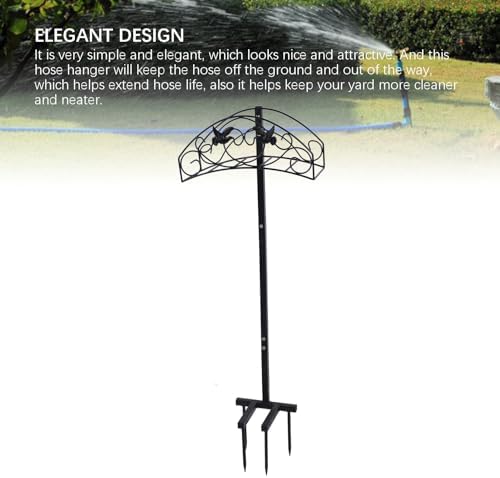 Garden Hose Holder Detachable Freestanding Water Hose Stand with Storage Basket Iron Outdoor Yard - Image 2