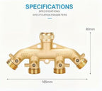 Brass 4-Way Garden Hose Splitter, Heavy Duty 4 Outlet Ball Valve Manifold, 3/4" Standard Hose Connector, Independent Shut Off Valve, Outdoor Water Distributor for Yard, Lawn, Garden Irrigation - Image 2