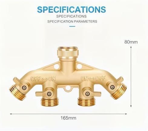 Brass 4-Way Garden Hose Splitter, Heavy Duty 4 Outlet Ball Valve Manifold, 3/4" Standard Hose Connector, Independent Shut Off Valve, Outdoor Water Distributor for Yard, Lawn, Garden Irrigation - Image 2