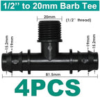 4PCS 1/2" 3/4" Threaded 16 20 25MM PE Hose Barb Tee Connector Garden Drip Irrigation Adapter Tubing Coupling Repair(SPL11-301-20MM-4PCS) - Image 2