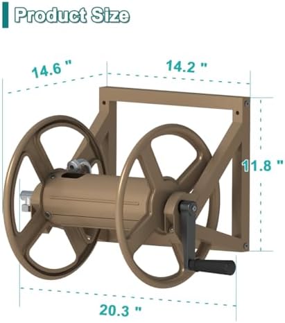 Artigarden Garden Hose Reel Wall Mounted, Outdoor Heavy Duty Powder Coated Metal Water Hoses Holder Winder Holds 125 ft 5/8" Hoses with 3.9ft Leader Hose, Stainless Steel Connector for Outside, Brown - Image 2