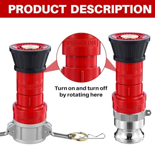 Pelopy Fire Hose Nozzle 1.5 Inch Npsh/npt Thermoplastic Fire Spray Jet Fog with 1.5 Inch Aluminum Female and Male Fitting Npt Thread Cam Lock Fitting (part a B D & F) Cam Groove Hose Kit - Image 4