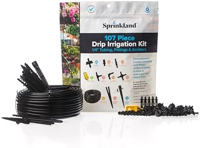 Sprinkland® Drip Irrigation Repair and Extension Kit | Made in USA | 107 Piece | 1/4” Fittings, Emitters & Tubing by Sprinkland