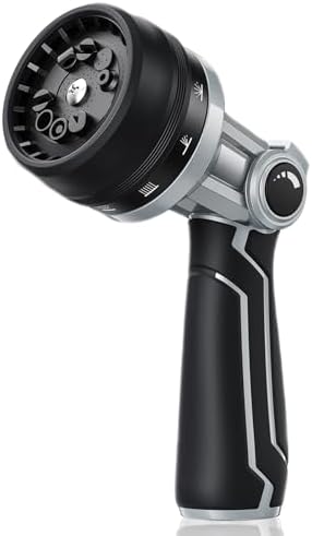 RAINPOINT Full-Metal Garden Hose Nozzle, Heavy Duty Water Hose Nozzle Sprayer With 10 Adjustable Patterns & High Flow,Thumb Control For Flow Adjustment, Ideal For Watering, Washing, Cleaning,Black by RainPoint
