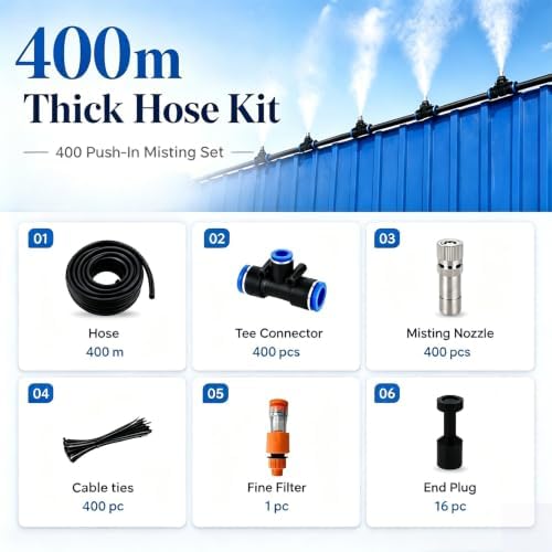 Outdoor Misting Nozzle Tee Kit, Automatic Watering Atomizer System for Garden Cooling, Easy Install Irrigation Mist Sprayer (400m-1312.3ft) - Image 3