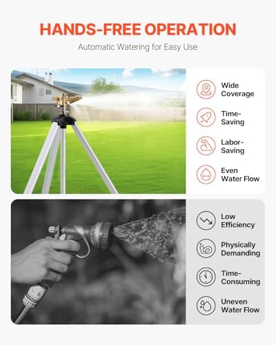 VEVOR Impact Sprinkler on Tripod Base, Heavy Duty Tripod Sprinklers with Brass Head & 3/4" Connector, 360 Degree Large Area Coverage Irrigation Sprinkler, Adjustable Heights for Yard Gray - Image 5