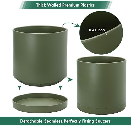 D'vine Dev Plastic Planter Pot with Saucer, 16 in, Olive, 74-X-I-5 - Image 5
