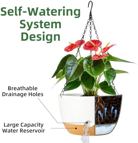Hanging Planters, 3 Pack, Self-Watering, 10 Inch, White - Image 2
