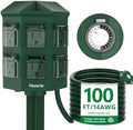 Flexora Outdoor Power Strip with 24-Hour Mechanical Timer, 100 FT Extension Cord Waterproof, 6 Grounded Outlets for Graden and Yard Decorations, ETL Listed by Unknown