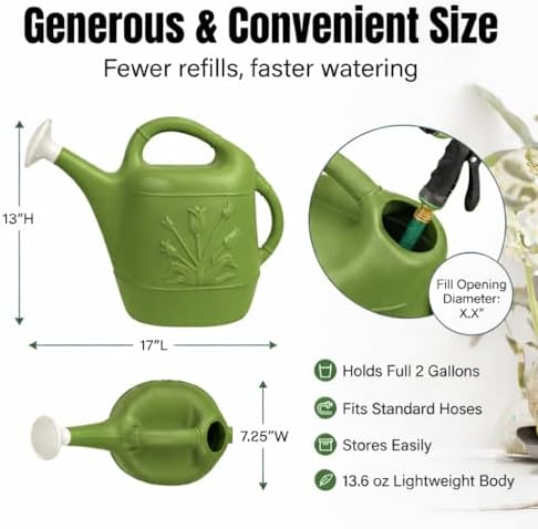 PMU 2 Gallon Watering Can - Garden Watering Can for Indoor & Outdoor Plants - Plastic Water Can with Detachable Sprinkler Head - Large Water Pot, Made in USA - Sage Green Pkg/3 - Image 4
