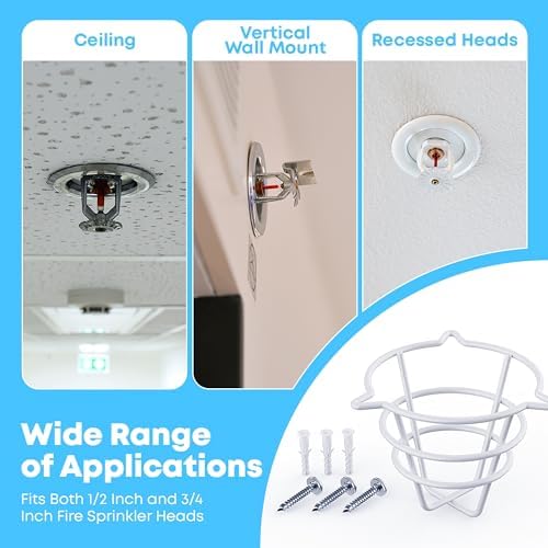 Fire Sprinkler Head Cover Guard,White Fire Sprinkler Cage Suit 1/2"&3/4", Sprinkler Protection for Semi-Recessed Fire Sprinkler,Sprinkler Cover Side Wall/Pendent/Upright (6 PCS) - Image 4