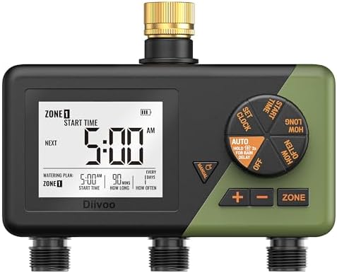 Diivoo Brass 3 Zone Sprinkler Timer, Programmable Hose Timers for Watering by Diivoo
