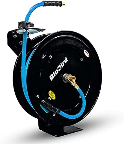BLUBIRD BBR1250 20ga. Retractable Hose Reel with 1/2" X 50' Air Hose, 12 Point Ratcheting Gear, Next-Gen Rubber, Lightest, Strongest, Most Flexible, 300 PSI, 50F to 190F Degrees, Polyester Braided - Image 2