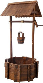 Wooden Wishing Well Planter with Hanging Bucket, 53 Inch, Brown - Image 5