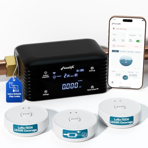 Frizzlife LPG365 Smart Water Auto Shutoff Valve W/ 3 Leak Sensors, 100% Dual Detection- 0.01GPM Ultrasonic Micro Leak Detector & Sensor-Triggered Shutoff, App Control, Flow & Temp Monitor,Fits 3/4"&1" by FRIZZLIFE