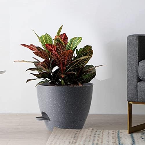 UOUZ Large Self Watering Pots, 12/10/9 Plastic Planters with High Drainage Holes and Deep Reservoir for Indoor Outdoor Garden Plants and Flowers, Grey Speckles - Image 6