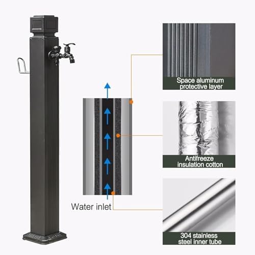 Outdoor Stainless Steel Cylindrical Garden Water Column,freestanding Hose Stand with Faucet,for Garden Farm Pasture Backyard Irrigation Washing,26in - Image 2