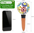 2 PCS Mosaic Plant Watering Globes with Terracotta Watering Spikes, 17oz Glass Self Watering Globes for Indoor & Outdoor Potted Plants, Decorative Water Drippers, Hand Blown Art Glass - Image 7