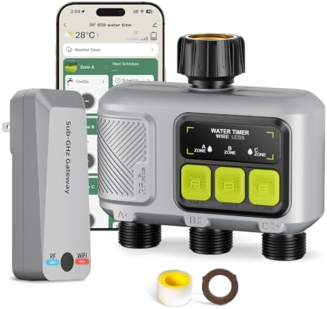WiFi Water Timer 3 Outlet for Garden Hose, Smart Sprinkler Controller with 984ft RF Range, Smart Lawn Watering System Irrigation Timer, APP/Voice Control, Rain Delay, Manual Irrigation by Xtsuen