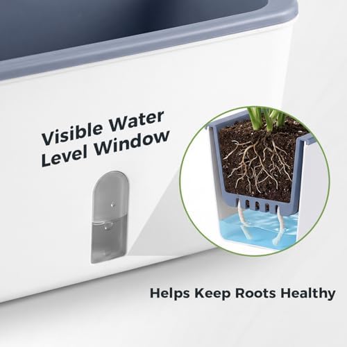 2 Pack Rectangular Planter 17 x 4.5 in Self Watering Planter Window Sill Planters Indoor Rectangle Planter Self Watering Pots Plastic Plant pots with Drainage Holes White Flower Pot Indoor - Image 6
