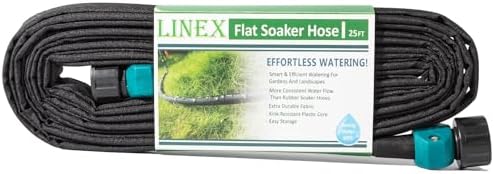 LINEX Flat Soaker Hose 50 ft for Garden Beds, Drip Hoses 1/2'' x 25 ft 2 Pack Save Water 80%, Heavy Duty Irrigation Hose Sprinkler Hose by LINEX